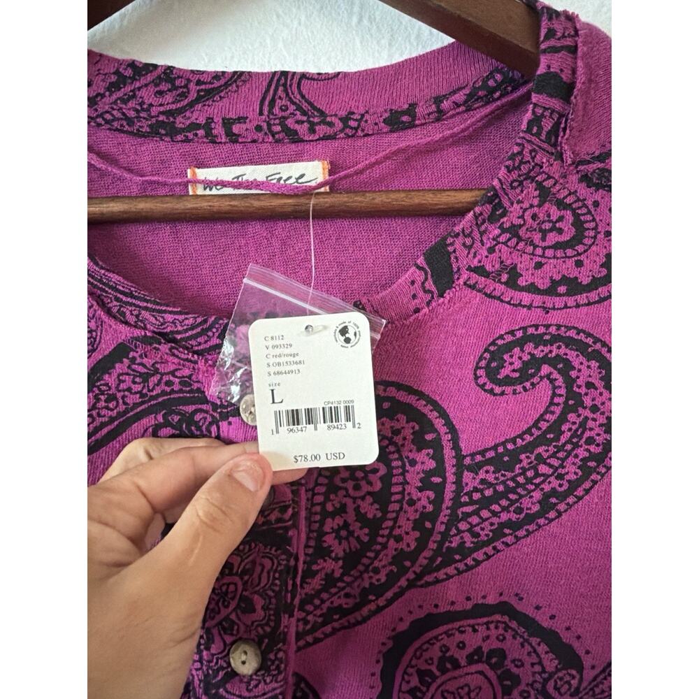 Free People We The Free Paisley Star Print Henley Long Sleeve Top L NWT Boho - Picture 4 of 8